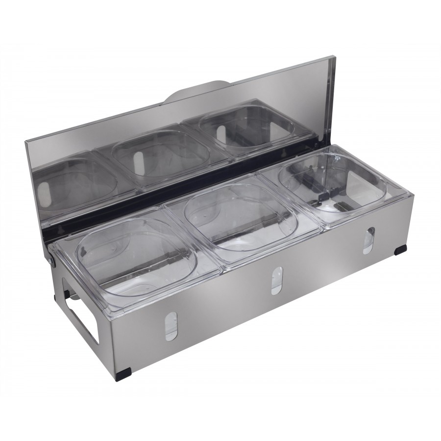 Condimentadora Pizzarola Inox 3 Cubas Acrílico Tampa Reta  - Aisa
